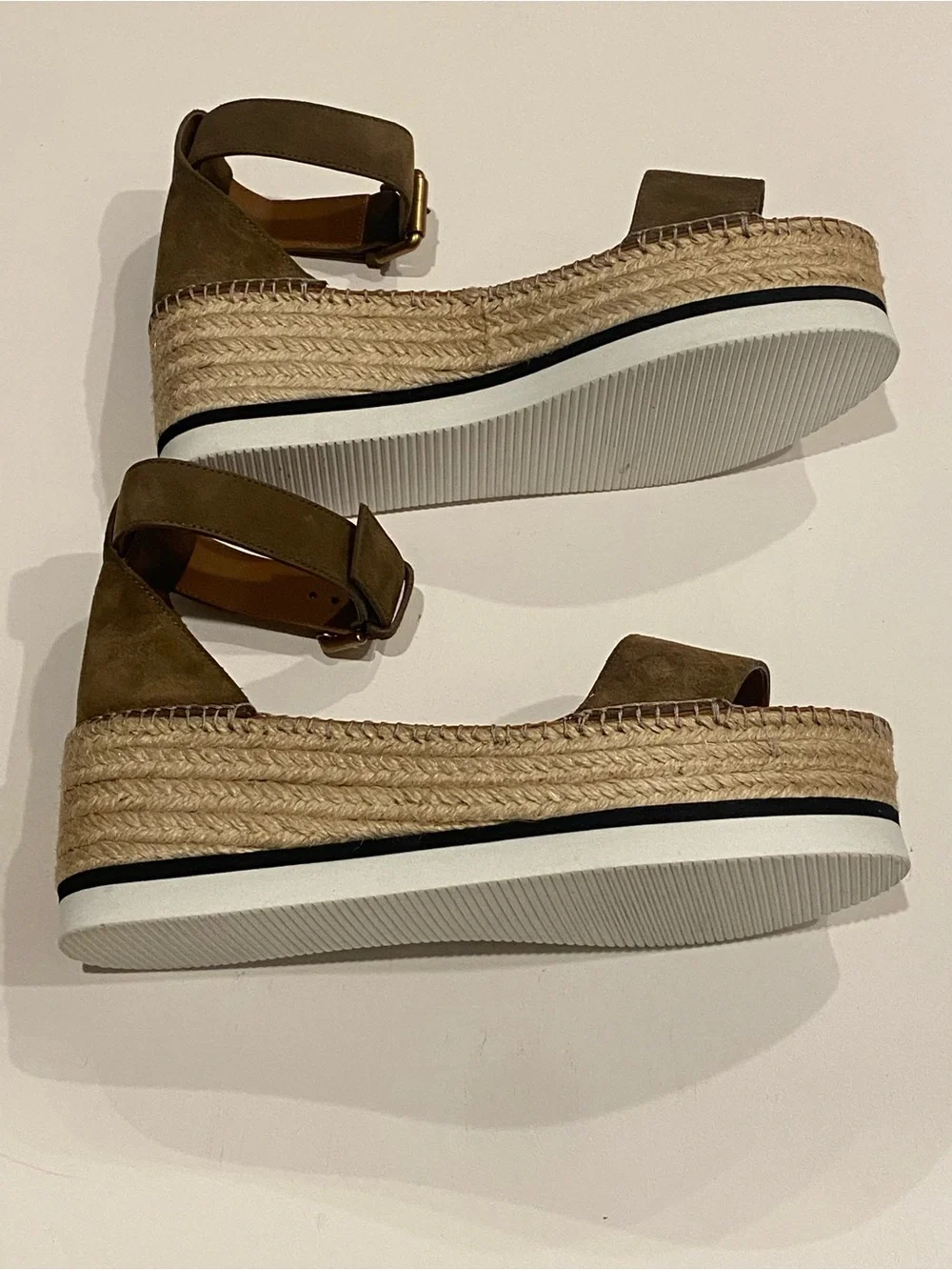 Stylish See By Chloe Glyn Espadrille Platform Sandal Olive Brown Suede Sz 11/41